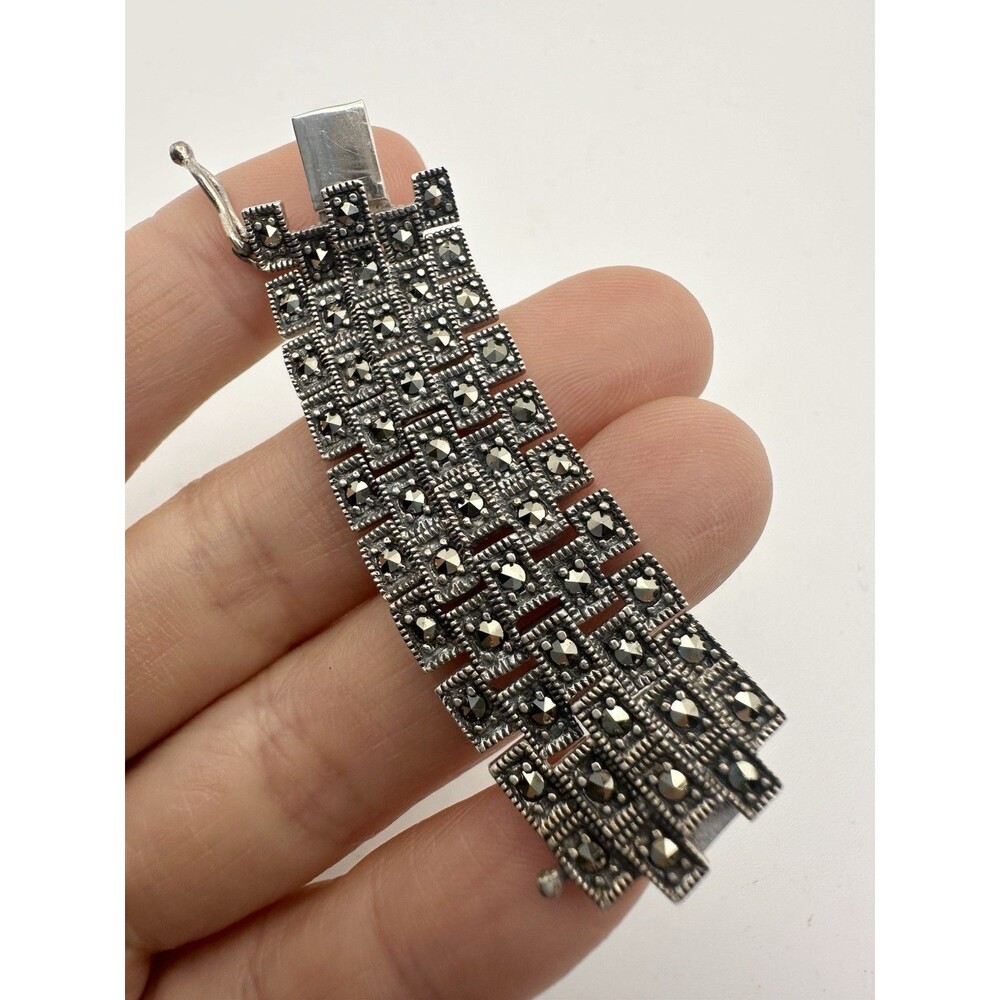 Vintage 925 Sterling Silver Marcasite Chain Ring Size 3.5